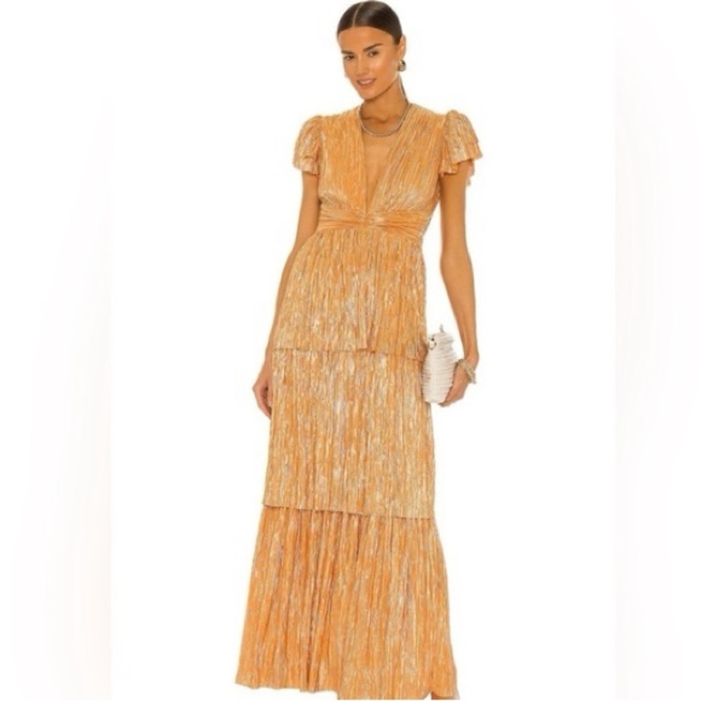 Sabina Musayev Shimmering Orange Maxi Gown Dress